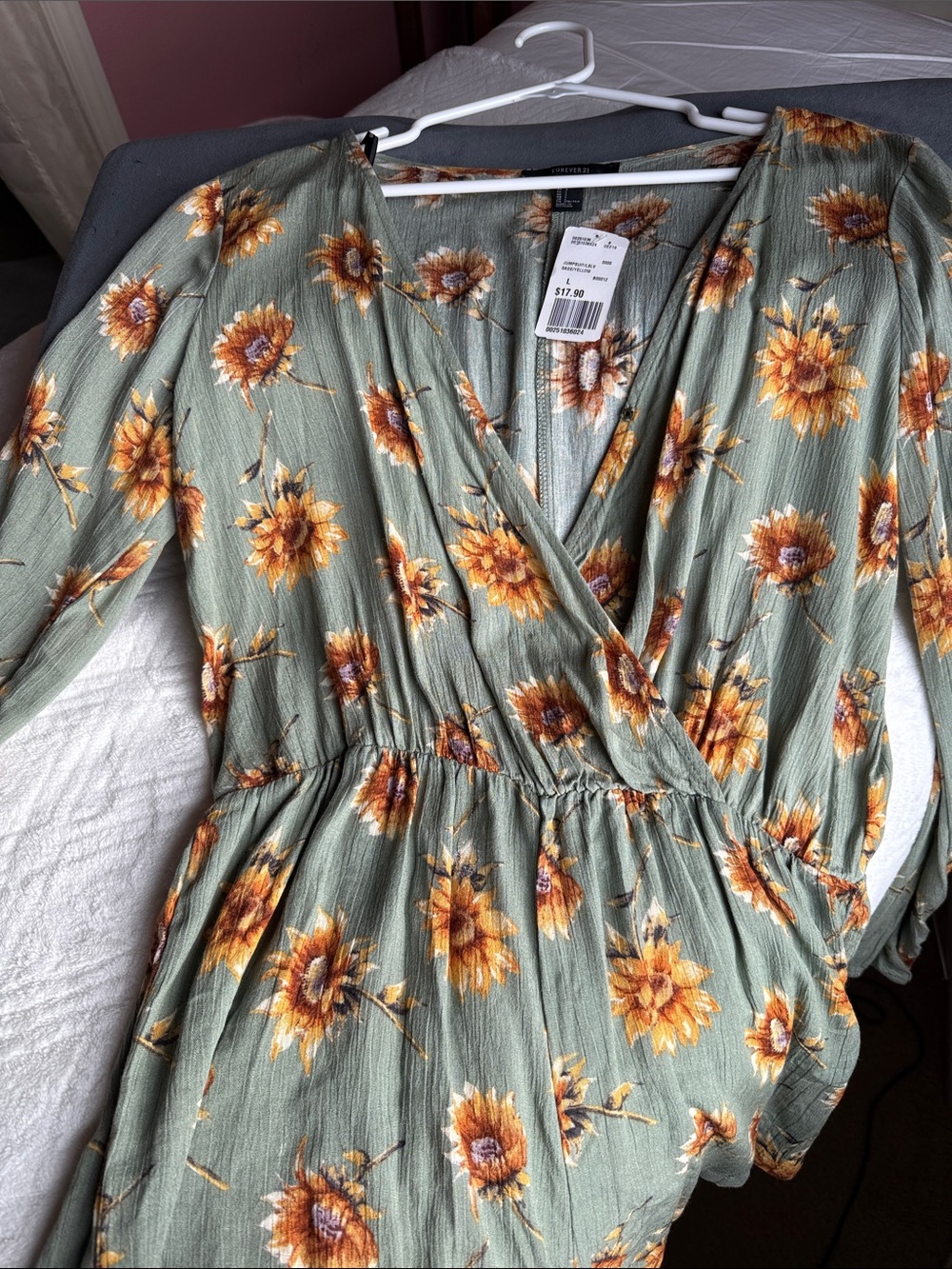 Forever 21 Sage Green Sunflower Print Romper